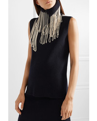 Calvin Klein 205W39nyc Convertible Fringed Ribbed Knit Turtleneck Sweater