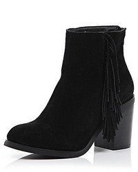 River Island Black Suede Fringed Ankle Boots