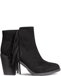 H&M Fringed Ankle Boots Black Ladies