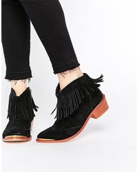 H By Hudson Hudson London Tala Black Suede Fringle Ankle Boots