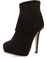 Charles David Lula Fringe Trim Suede Bootie Black