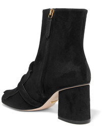 Gucci Marmont Fringed Logo Embellished Suede Ankle Boots Black