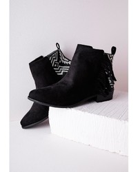 Missguided Embroidered Tassel Ankle Boots Black