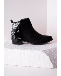Missguided Embroidered Tassel Ankle Boots Black
