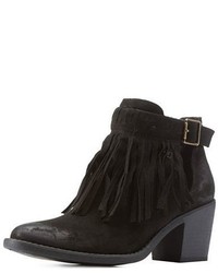 Charlotte Russe Qupid Belted Fringe Cut Out Chunky Heel Booties