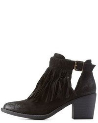 Charlotte Russe Qupid Belted Fringe Cut Out Chunky Heel Booties