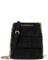 Burberry Mini Fringed Suede Bucket Bag Black