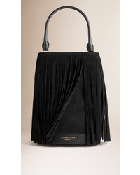 Burberry The Bucket Bag In Suede Fringing