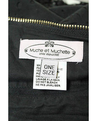 Muche Et Muchette Black Suede Laser Cut Fringe Small Clutch Handbag