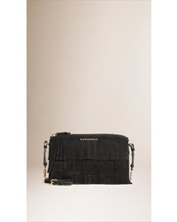 Burberry Suede Clutch Bag In Tiered Fringing