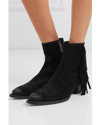 Saint Laurent Lukas Distressed Fringed Suede Ankle Boots