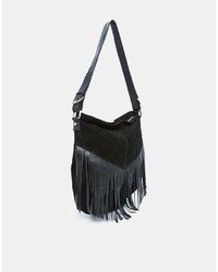 Asos Collection Suede Fringed Shoulder Bag With Leather Strap