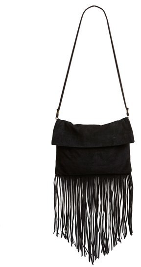 black suede fringe crossbody bag