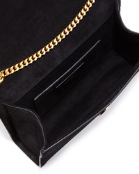 Saint Laurent Monogram Small Suede Fringe Shoulder Bag Black