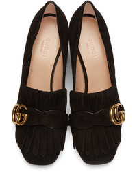 Gucci Black Fringe Marmont Loafer Heels