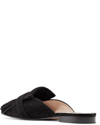 Gucci Marmont Fringed Logo Embellished Suede Slippers Black