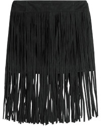 Black Fringe Suede Mini Skirt