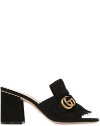 Gucci 75mm Marmont Gg Fringed Suede Mules