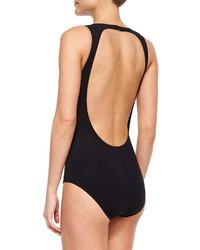 Karla Colletto High Neck Fringe Panel One Piece Swimsuit Black