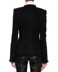 Alexander McQueen Metallic Tweed Fringe Trim Jacket Black