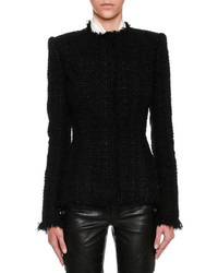 Alexander McQueen Metallic Tweed Fringe Trim Jacket Black