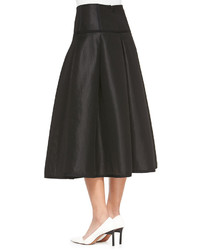 Jonathan Simkhai Textured Full Pleated Midi Skirt Black