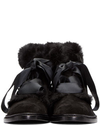 Saint Laurent Black Rabbit Fur Army Boots