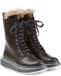 Brunello Cucinelli Leather Ankle Boots With Fur Lining