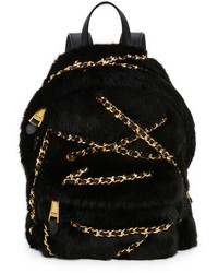 Moschino Chains Faux Fur Backpack Black