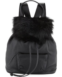 Elizabeth and James Langley Fur Flap Leather Backpack Black
