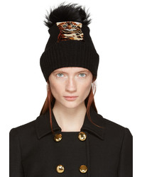 Dolce & Gabbana Black Fur Trimmed Cat Beanie