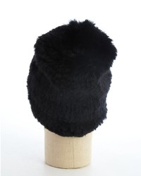Adrienne Landau Black Rabbit Fur Beanie Hat