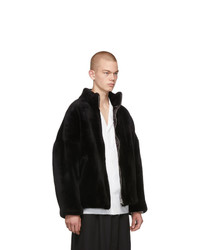 Sulvam Black Faux Fur Jacket