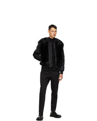 Mr and Mrs Italy Black Nick Wooster Edition Lamb Fur Bomber Jacket