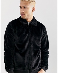 ASOS DESIGN Harrington Jacket In Faux Fur In Black