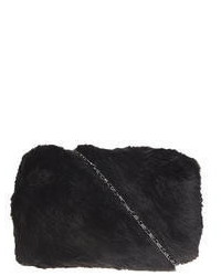 Black Faux Fur Box Clutch Bag
