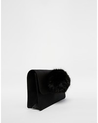 Asos Collection Lille Co Ord Satin Clutch Bag With Faux Fur Pom
