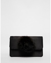 Asos Collection Lille Co Ord Satin Clutch Bag With Faux Fur Pom