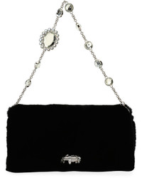 Miu Miu Jeweled Fur Chain Clutch Bag
