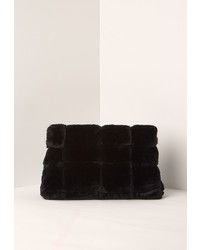 Missguided Black Faux Fur Roll Top Clutch Bag