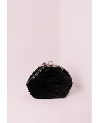 Missguided Chain Strap Fur Clutch Bag Black