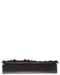 Natasha Couture Lace Faux Fur Embellished Clutch Black