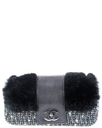 Chanel Pre Owned Lizard Skin Fur Tweed Flap Bag