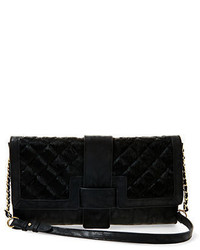 Steven By Steve Madden Quilted Faux Leather And Calf Hair Flap Clutch