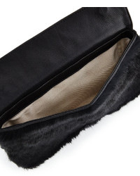 Pour La Victoire Zoe Leather Rabbit Fur Double Sided Clutch Black