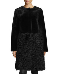 Belle Fare Long Merino Kalgan Shearling Fur Stroller Coat Black