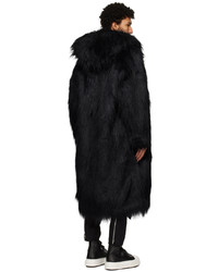 Sulvam Black Hooded Faux Fur Coat