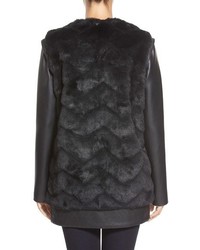 Sam Edelman Charlie Faux Fur Coat With Detachable Faux Leather Sleeves