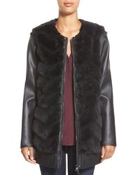 Sam Edelman Charlie Faux Fur Coat With Detachable Faux Leather Sleeves