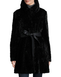 Neiman Marcus Faux Fur Belted Coat Black